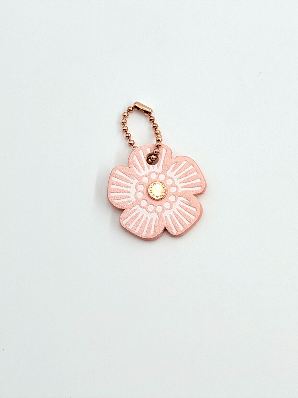 Coach NWOT Pristine Leather Tea Rose Flower Bag Charm Pink
